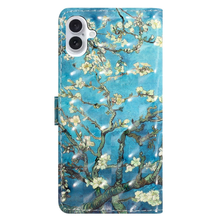 For iPhone 16 3D Pattern Leather Phone Case(Blue Base Apricot Flower) - iPhone 16 Cases by buy2fix | Online Shopping UK | buy2fix