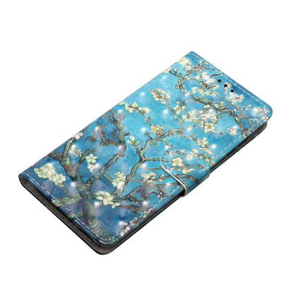 For iPhone 16 Plus 3D Pattern Leather Phone Case(Blue Base Apricot Flower) - iPhone 16 Plus Cases by buy2fix | Online Shopping UK | buy2fix