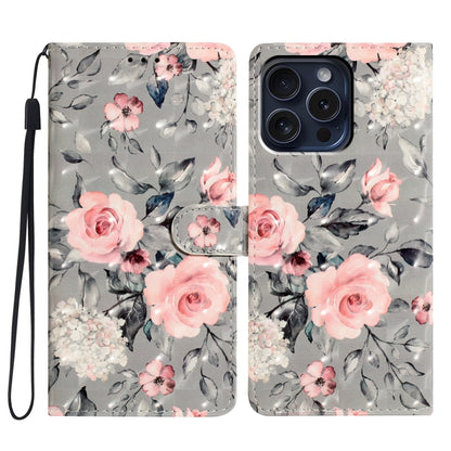 For iPhone 16 Pro Max 3D Pattern Leather Phone Case(Gray Base Flower) - iPhone 16 Pro Max Cases by buy2fix | Online Shopping UK | buy2fix