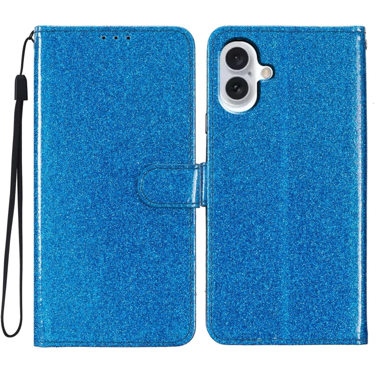 For iPhone 16 Glitter Powder Flip Leather Phone Case(Blue) - iPhone 16 Cases by buy2fix | Online Shopping UK | buy2fix