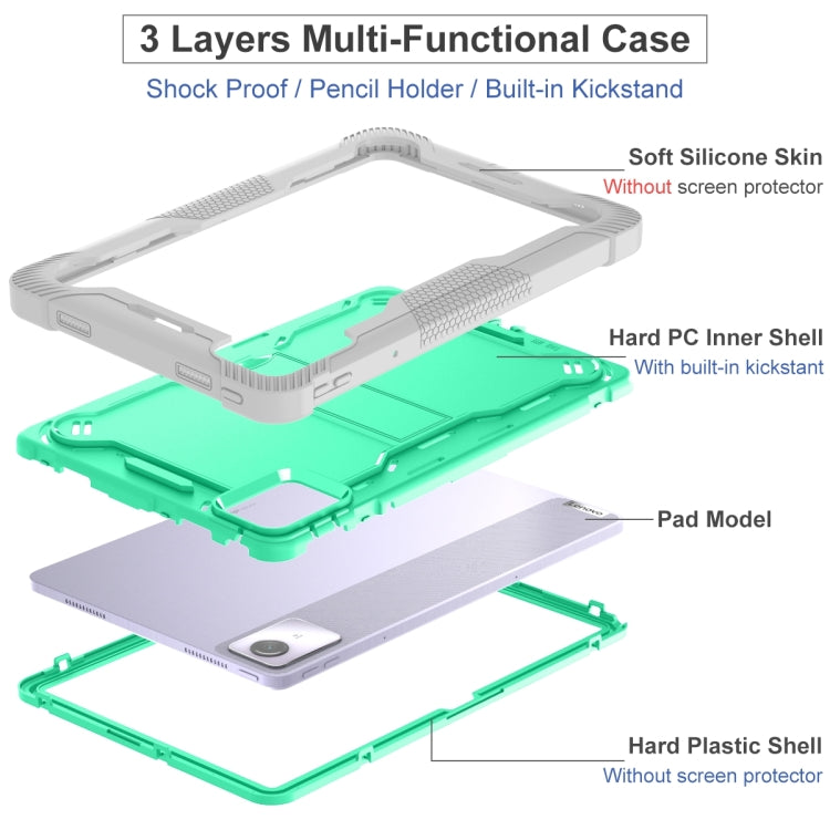 For Lenovo Tab M11 / Xiaoxin Pad 11 2024 Shockproof Silicone Hybrid PC Tablet Case with Holder(Mint Green + Grey) - Lenovo by buy2fix | Online Shopping UK | buy2fix