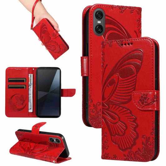 For Sony Xperia 10 VI 2024 Swallowtail Butterfly Embossed Leather Phone Case(Red) - Sony Cases by buy2fix | Online Shopping UK | buy2fix