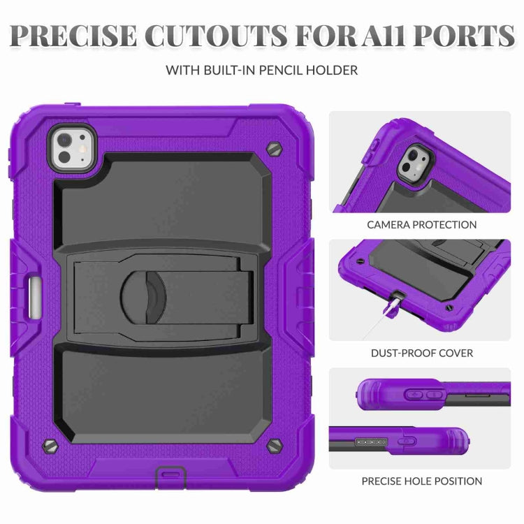 For iPad Pro 11 2024 Silicone Hydric PC Tablet Case with Shoulder Strap & Holder(Purple) - iPad Pro 11 2024 Cases by buy2fix | Online Shopping UK | buy2fix