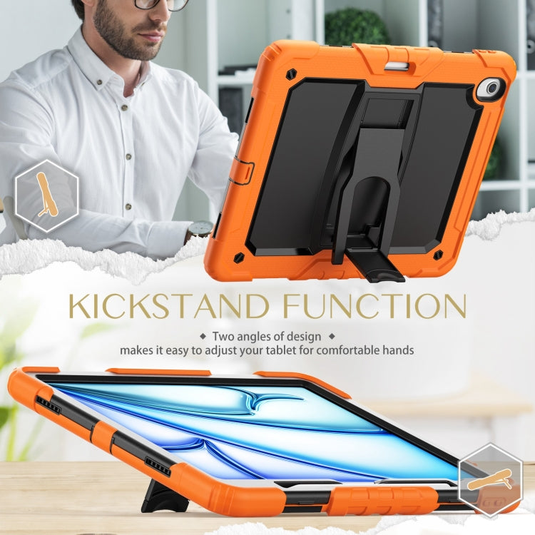 For iPad Air 13 2024 Silicone Hydric PC Tablet Case with Shoulder Strap & Holder(Orange) - iPad Air 13 2024 Cases by buy2fix | Online Shopping UK | buy2fix