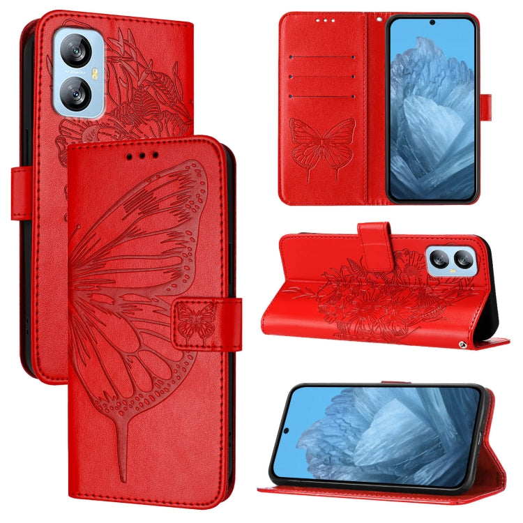 For Blackview A52 Embossed Butterfly Leather Phone Case(Red) - More Brand by buy2fix | Online Shopping UK | buy2fix