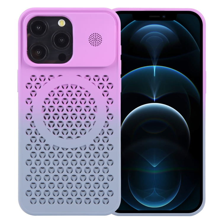 For iPhone 12 Pro Max Gradient Color Honeycomb Aromatherapy MagSafe Phone Case(Purple Grey) - iPhone 12 Pro Max Cases by buy2fix | Online Shopping UK | buy2fix