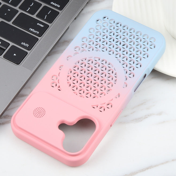 For iPhone 16 Gradient Color Honeycomb Aromatherapy MagSafe Phone Case(Pink Blue) - iPhone 16 Cases by buy2fix | Online Shopping UK | buy2fix