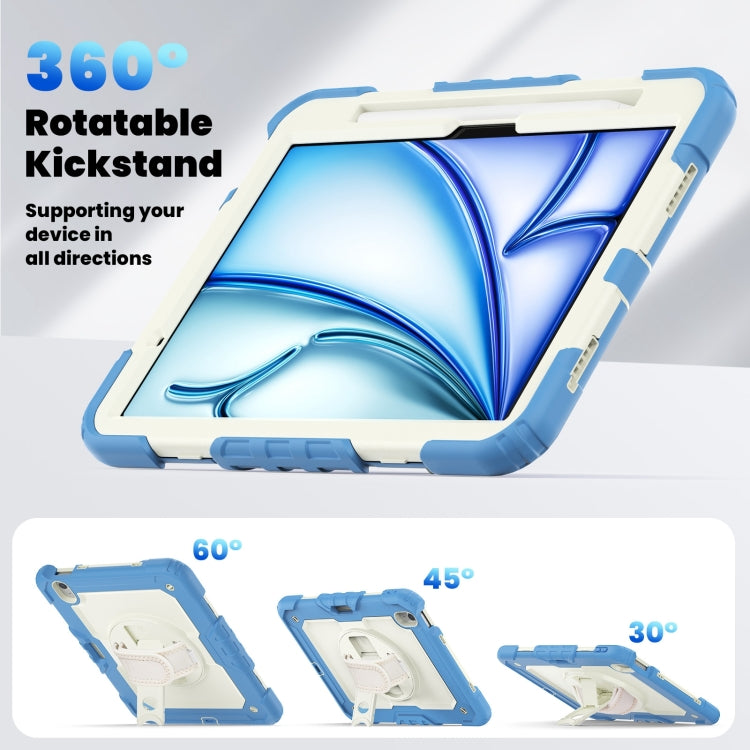 For iPad Air 11 2024 Silicone Hybrid PC Tablet Case with Shoulder Strap(Beige + Cyan-blue) - iPad Air 11 2024 Cases by buy2fix | Online Shopping UK | buy2fix