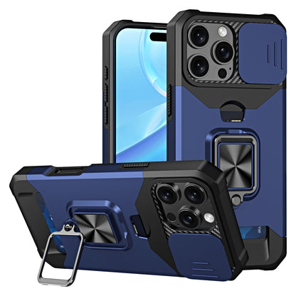 For iPhone 16 Pro Max Camera Shield Card Slot PC+TPU Phone Case(Blue) - iPhone 16 Pro Max Cases by buy2fix | Online Shopping UK | buy2fix