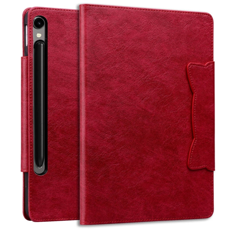 For Samsung Galaxy Tab S9 FE / S9 / S8 / S7 Cat Buckle Leather Smart Tablet Case(Red) - Galaxy Tab S9 Cases by buy2fix | Online Shopping UK | buy2fix