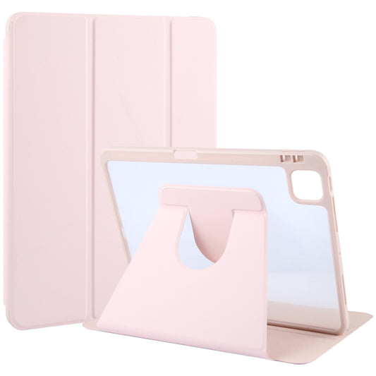 For iPad Pro 12.9 2022 / 2021 / 2020 GEBEI Acrylic TPU 3-folding Rotating Smart Tablet Leather Case withh Pen Slot(Pink) - iPad Pro 12.9 (2020) Cases by GEBEI | Online Shopping UK | buy2fix