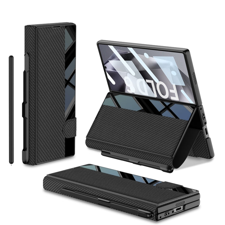 For Samsung Galaxy Z Fold6 GKK Integrated Full Coverage Flip Phone Case with Pen Slot, Not Included Pen(Carbon Fibre Black) - Galaxy Z Fold6 5G Cases by GKK | Online Shopping UK | buy2fix