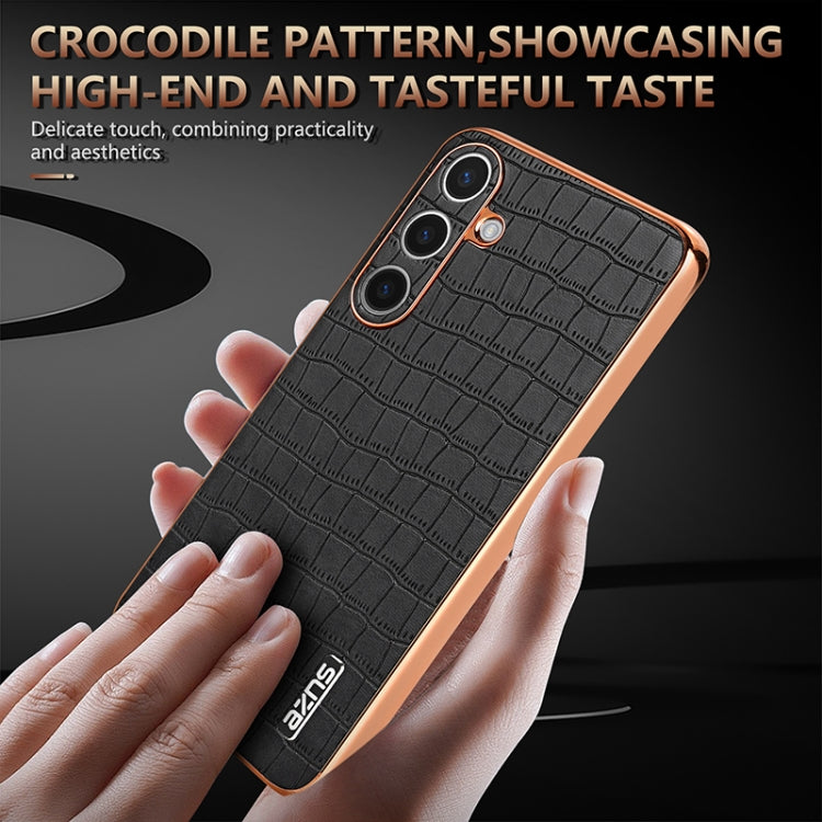 For Samsung Galaxy S25 5G AZNS Electroplated Frame Crocodile Texture Full Coverage Phone Case(Black) - Galaxy S25 5G Cases by AZNS | Online Shopping UK | buy2fix