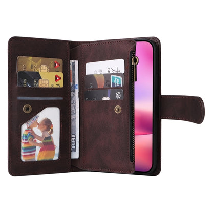 For iPhone 16 Skin Feel Multi-Card Wallet Zipper Leather Phone Case(Brown) - iPhone 16 Cases by buy2fix | Online Shopping UK | buy2fix