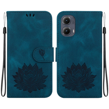 For Motorola Edge 2024 Lotus Embossed Leather Phone Case(Dark Blue) - Motorola Cases by buy2fix | Online Shopping UK | buy2fix