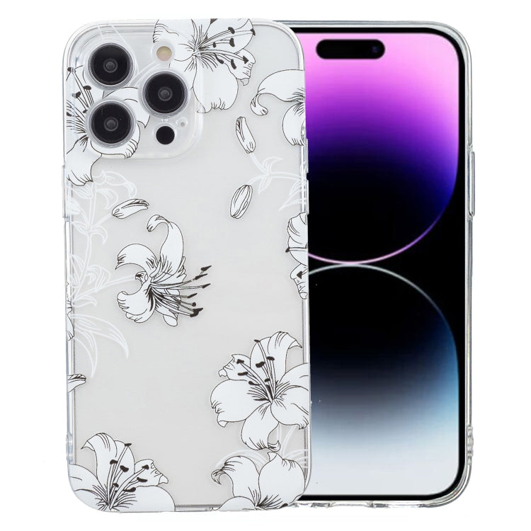 For iPhone 16 Pro Colored Drawing Pattern Transparent TPU Phone Case(White Flower) - iPhone 16 Pro Cases by buy2fix | Online Shopping UK | buy2fix