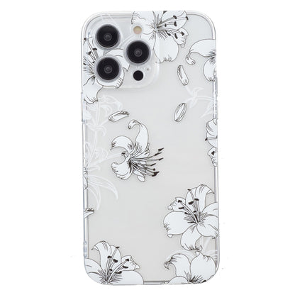 For iPhone 16 Pro Colored Drawing Pattern Transparent TPU Phone Case(White Flower) - iPhone 16 Pro Cases by buy2fix | Online Shopping UK | buy2fix