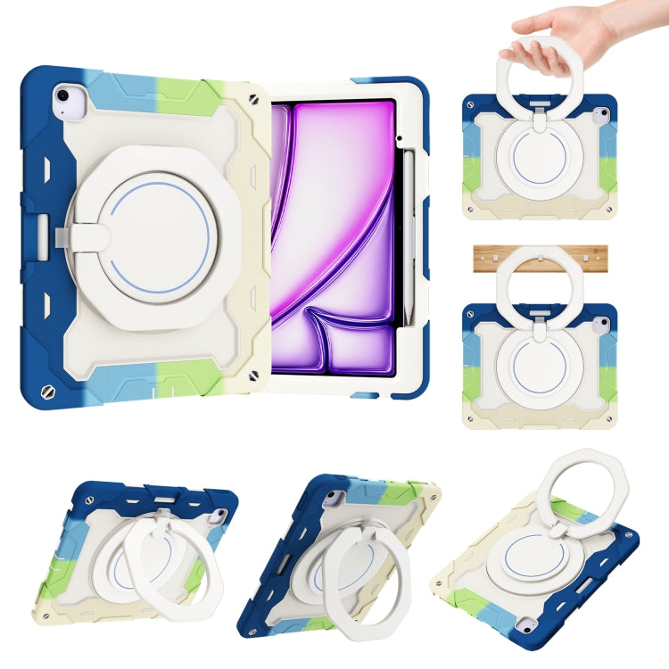 For iPad Air 13 2024 Armor Portable Rotating Ring Holder Silicone Tablet Case with Pen Slot(Colorful Blue) - iPad Air 13 2024 Cases by buy2fix | Online Shopping UK | buy2fix