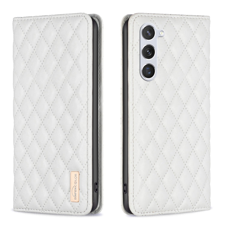 For Samsung Galaxy S25 5G Diamond Lattice Magnetic Leather Flip Phone Case(White) - Galaxy S25 5G Cases by buy2fix | Online Shopping UK | buy2fix