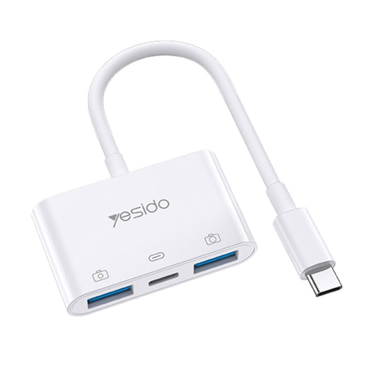 Yesido GS17 USB-C / Type-C to Dual USB + USB-C / Type-C OTG Adapter(White) - Converter & Adapter by Yesido | Online Shopping UK | buy2fix