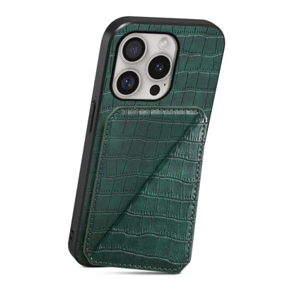 For iPhone 16 Pro Max Imitation Crocodile Leather Back Phone Case with Holder(Green) - iPhone 16 Pro Max Cases by buy2fix | Online Shopping UK | buy2fix