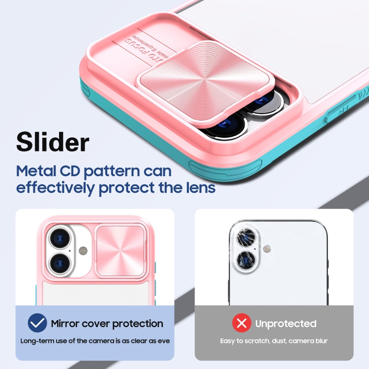 For iPhone 16 Plus Sliding Camshield Acrylic Hybrid TPU Phone Case(Pink Cyan) - iPhone 16 Plus Cases by buy2fix | Online Shopping UK | buy2fix