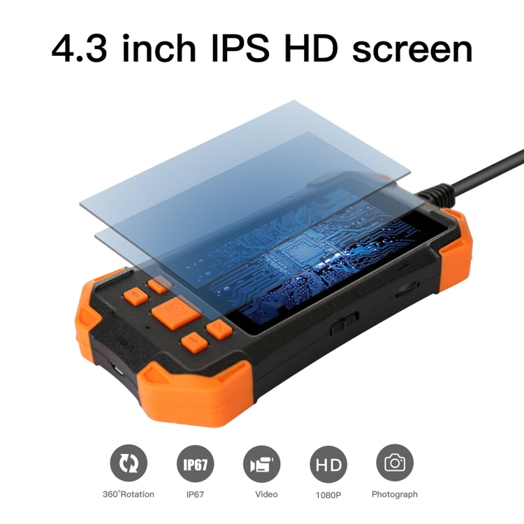 T20 4.3 inch IPS Screen 5.5mm Single Camera IP67 Waterproof Hard Cable Digital Endoscope, Length:2m(Black Orange) -  by buy2fix | Online Shopping UK | buy2fix