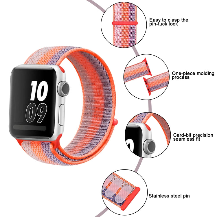 Nylon Loop Watch Band For Apple Watch Ultra 49mm&Watch Ultra 2 49mm / Series 9&8&7 45mm / SE 3&SE 2&6&SE&5&4 44mm / 3&2&1 42mm (Striped Rrange Red) - Watch Bands by buy2fix | Online Shopping UK | buy2fix