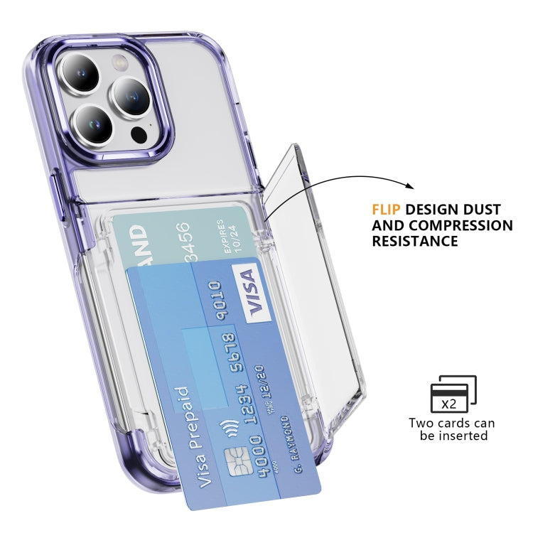 For iPhone 16 Pro Card Holder Acrylic Hybrid TPU Phone Case(Transparent Purple) - iPhone 16 Pro Cases by buy2fix | Online Shopping UK | buy2fix