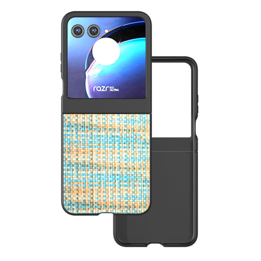 For Motorola Razr 50 Black Frame Color Lattice Texture PU Phone Case(Blue) - Motorola Cases by buy2fix | Online Shopping UK | buy2fix