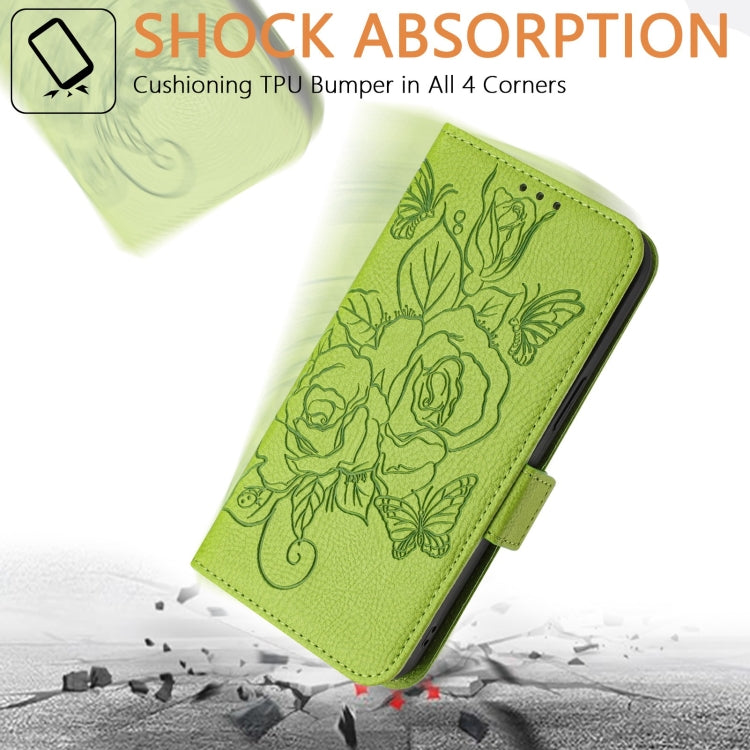 For Blackview Shark 8 Embossed Rose RFID Anti-theft Leather Phone Case(Green) - More Brand by buy2fix | Online Shopping UK | buy2fix