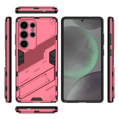 For Samsung Galaxy S25 Ultra 5G Punk Armor 2 in 1 PC + TPU Shockproof Phone Case with Invisible Holder(Light Red) - Galaxy S25 Ultra 5G Cases by buy2fix | Online Shopping UK | buy2fix