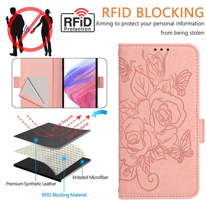 For Motorola Moto G Play 5G / G 5G 2024 Embossed Rose RFID Anti-theft Leather Phone Case(Pink) - Motorola Cases by buy2fix | Online Shopping UK | buy2fix