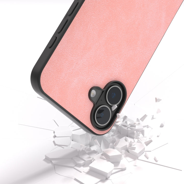 For iPhone 16 Black Frame PU Leather Full Coverage Phone Case(Pink) - iPhone 16 Cases by buy2fix | Online Shopping UK | buy2fix