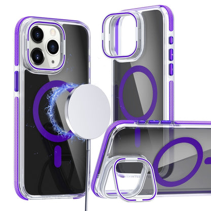 For iPhone 11 Pro Max Magsafe Dual-Color Transparent Black Lens Holder Phone Case(Purple) - iPhone 11 Pro Max Cases by buy2fix | Online Shopping UK | buy2fix