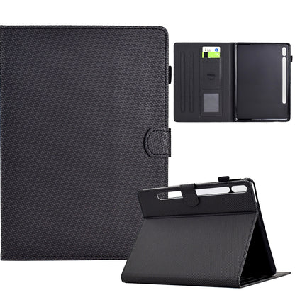 For Samsung Galaxy Tab S7 / S8 Solid Color Fiber Texture Smart Tablet Leather Case(Black) - Galaxy Tab S8 Cases by buy2fix | Online Shopping UK | buy2fix