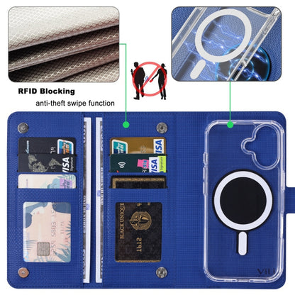 For iPhone 16 ViLi GHA-C Series RFID MagSafe Magnetic Flip Leather Phone Case(Blue) - iPhone 16 Cases by ViLi | Online Shopping UK | buy2fix