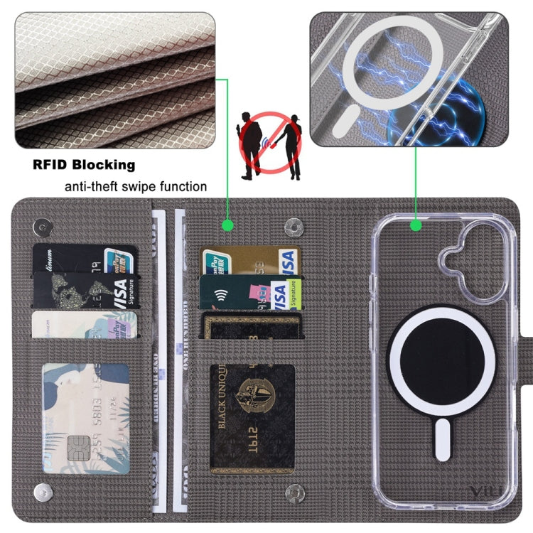 For iPhone 13 ViLi GHA-C Series RFID MagSafe Magnetic Flip Leather Phone Case(Grey) - iPhone 13 Cases by ViLi | Online Shopping UK | buy2fix