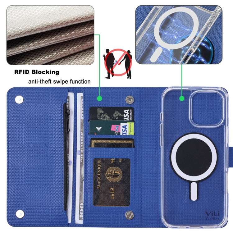 For iPhone 15 Plus ViLi GHB-C Series RFID MagSafe Magnetic Flip Leather Phone Case(Blue) - iPhone 15 Plus Cases by ViLi | Online Shopping UK | buy2fix