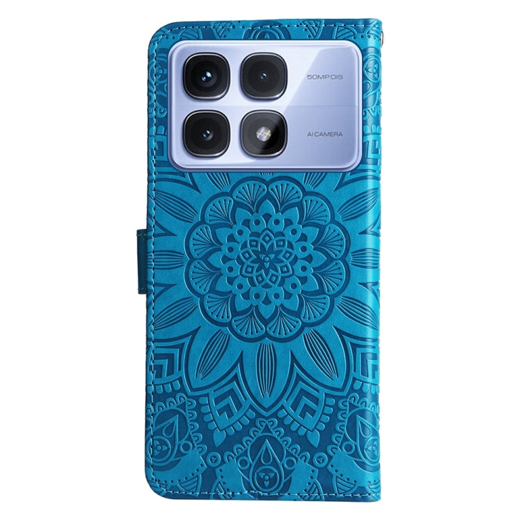 For Redmi K70 Ultra Embossed Sunflower Leather Phone Case(Blue) - Xiaomi Cases by buy2fix | Online Shopping UK | buy2fix