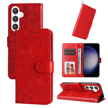 For Samsung Galaxy S25+ 5G Embossed Sunflower Leather Phone Case(Red) - Galaxy S25+ 5G Cases by buy2fix | Online Shopping UK | buy2fix