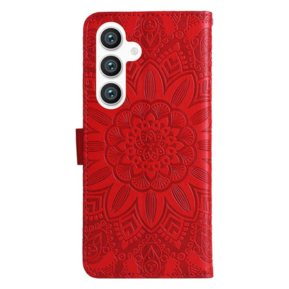 For Samsung Galaxy S25+ 5G Embossed Sunflower Leather Phone Case(Red) - Galaxy S25+ 5G Cases by buy2fix | Online Shopping UK | buy2fix