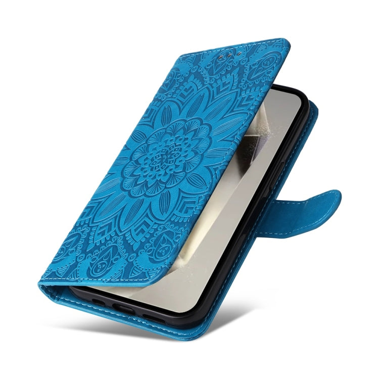 For Samsung Galaxy S25 Ultra 5G Embossed Sunflower Leather Phone Case(Blue) - Galaxy S25 Ultra 5G Cases by buy2fix | Online Shopping UK | buy2fix