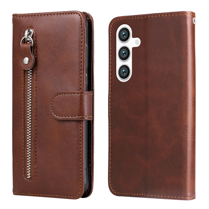 For Samsung Galaxy S25 5G Fashion Calf Texture Zipper Leather Phone Case(Brown) - Galaxy S25 5G Cases by buy2fix | Online Shopping UK | buy2fix