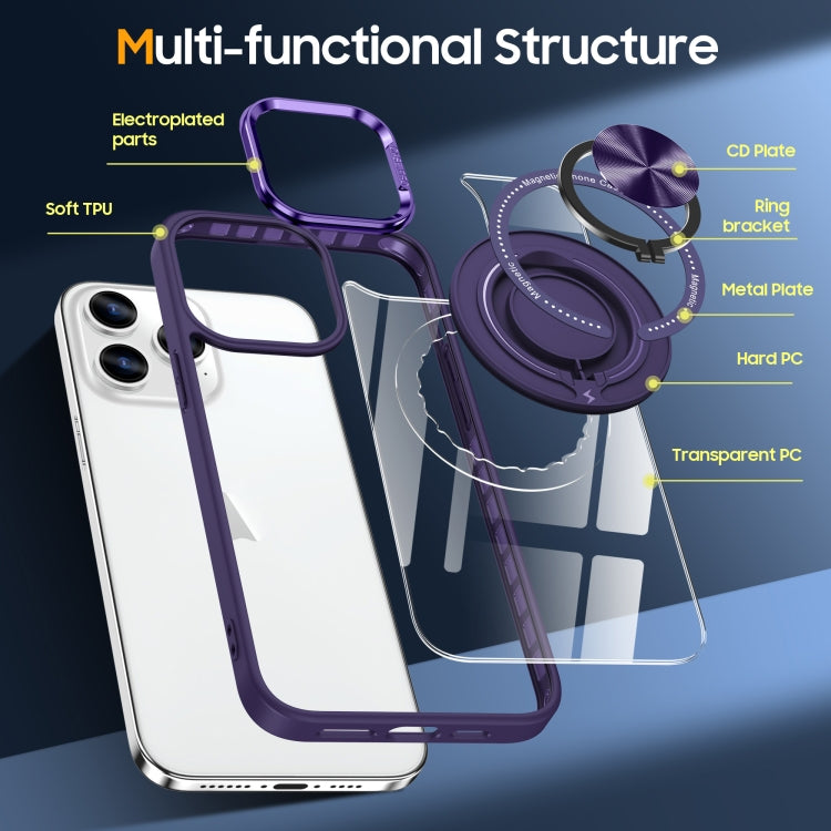 For iPhone 16 Pro Magnetic Rotating Ring Holder Phone Case(Dark Purple) - iPhone 16 Pro Cases by buy2fix | Online Shopping UK | buy2fix