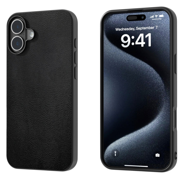 For iPhone 16 PU Leather Black Frame Full Coverage Phone Case(Black) - iPhone 16 Cases by buy2fix | Online Shopping UK | buy2fix