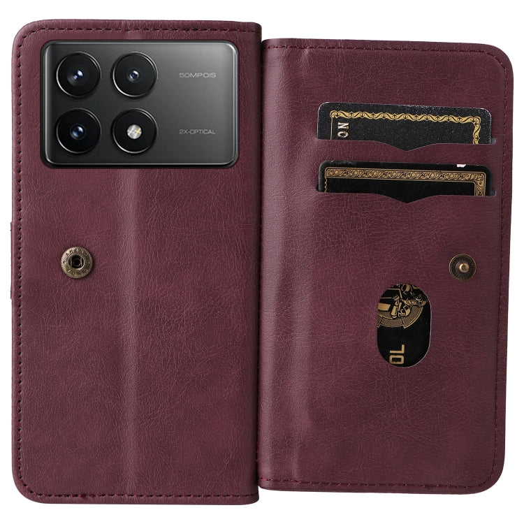 For Redmi K70 Multi-Function Wallet 10 Card Slots Leather Phone Case(Claret) - K70 Cases by buy2fix | Online Shopping UK | buy2fix