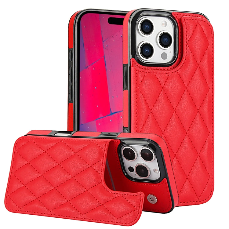 For iPhone 16 Pro Max Double Buckle Rhombic PU Leather Phone Case(Red) - iPhone 16 Pro Max Cases by buy2fix | Online Shopping UK | buy2fix