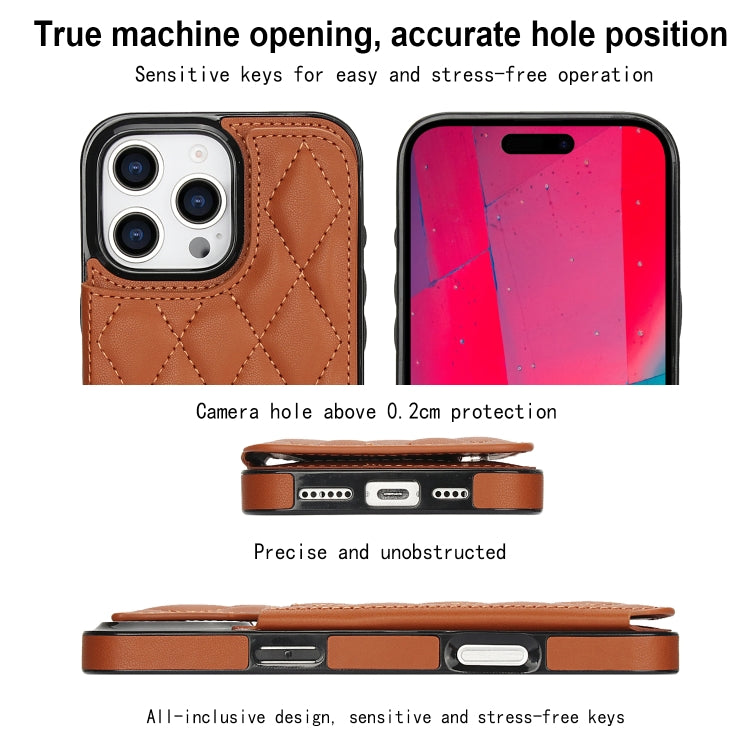 For iPhone 16 Pro Max Double Buckle Rhombic PU Leather Phone Case(Brown) - iPhone 16 Pro Max Cases by buy2fix | Online Shopping UK | buy2fix