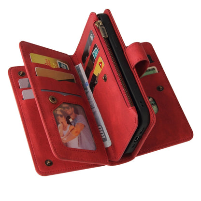 For Redmi K70 Skin Feel Multi Card Slots Zipper Wallet Leather Phone Case(Red) - K70 Cases by buy2fix | Online Shopping UK | buy2fix